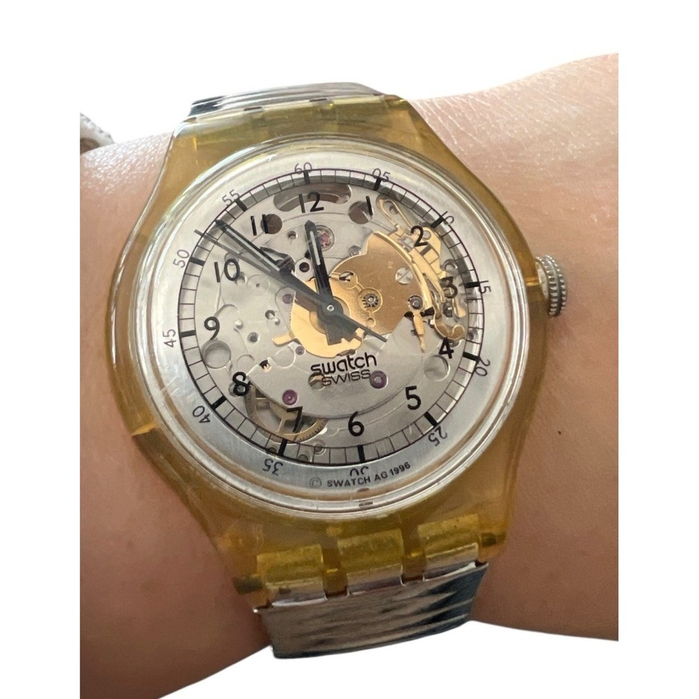 Swatch Swiss Watch 36mm Automatic 23 Jewel Skeleton AG-1996 Small Stainless Band